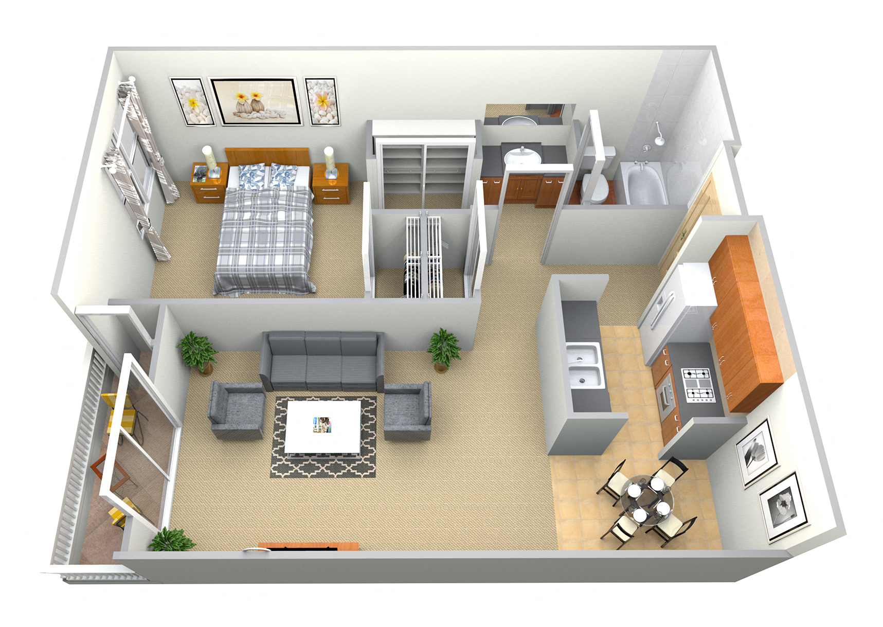 Floor plan for 1 bed, 1 bath, 850 sqft